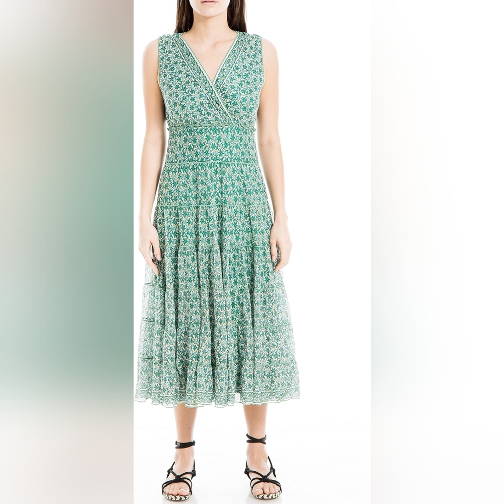 Max Studio Green Tiered A-Line Dress